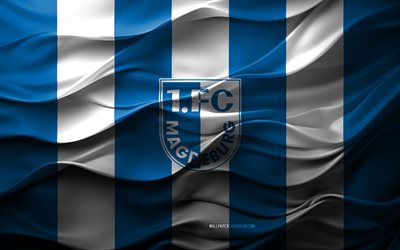4k, logotipo de fc magdeburg, fondo 3d blanco blanco, 2 bundesliga, fc magdeburg emblema, equipo de fútbol alemán, bandera de fc magdeburg, textura 3d, alemania, fc magdeburg, fútbol americano, fútbol, magdeburg fc