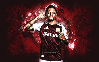 leon bailey, aston villa fc, jamaicansk fotbollsspelare, bourgogne stone bakgrund, grunge konst, premier league, engelska, fotboll, leon bailey aston villa, leon patrick bailey butler