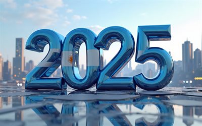 argentinische flagge, 4k, argentinien 2025 ziffern, 2025 konzepte, 2025 3d  ziffern, reisen sie nach argentinien 2025, argentinien
