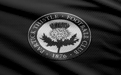 Partick Thistle FC fabric logo, 4k, black fabric background, Scottish Championship, bokeh, soccer, Partick Thistle FC logo, football, Partick Thistle FC emblem, Partick Thistle FC, Scottish football club, Partick Thistle