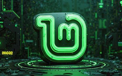 linux mint 3d  logo, 4k, vihreä hi tech tausta, linux  minttu, linux minttumerkki, vihreät neonvalot, linux