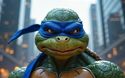 4k, レオナルド, 閉じる, 3dアート, ティーンエイジミュータントニンジャタートルズ, 剣, tmnt文字, レオ, 変異したカメ, 忍者タートルズ, tmnt, レオナルドtmnt