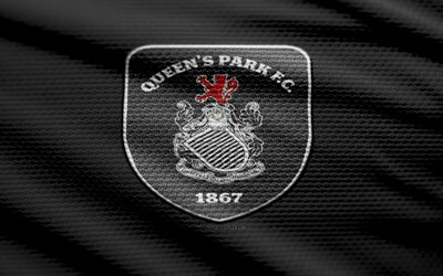 Queens Park FC fabric logo, 4k, black fabric background, Scottish Championship, bokeh, soccer, Queens Park FC logo, football, Queens Park FC emblem, Queens Park FC, Scottish football club, FC Queens Park