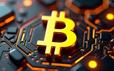 bitcoin gold 3d işareti, 4k, bitcoin sembolü, teknoloji arka planı, sarı neon ışığı, bitcoin, kripto para birimi, bitcoin işareti, yaratıcı sanat, bitcoin logosu