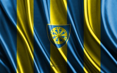 4k, Carrarese logo, Serie B, yellow blue silk texture, Carrarese flag, Italian football club, soccer, silk flag, Carrarese emblem, Italy, Carrarese badge, Carrarese, Carrarese Calcio