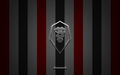 Salford City FC logo, English football club, League Two, red white carbon background, Salford City FC emblem, football, Salford City FC, England, Salford City