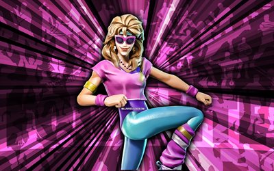 4k, asesino aeróbico, fondo de rayos morados, piel de asesino aeróbico, asesino aeróbico fortnite, arte abstracto, piel de asesino aeróbico de fortnite, personajes de fortnite, fortnita, arte creativo