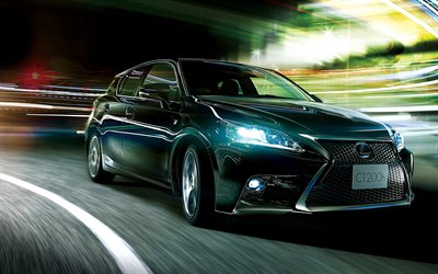 lexus ct 200h f sport, 4k, jp spécial, voitures 2016, feux de signalisation, blur de mouvement, 2016 lexus ct 200h, black lexus ct 200h, voitures japonaises, lexus