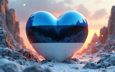 4k, 나는 에스토니아를 좋아합니다, 3d 풍경 배경, 보케, 3d 아트, 창의적인, 에스토니아의 날, 에스토니아의 깃발, 겨울, 에스토니아 깃발을 가진 마음, 3d 하트, 에스토니아 깃발, 에스토니아, 에스토니아에 대한 사랑