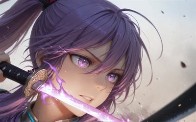 4k, カムイ・ガクポ, バイオレットファイアソード, 着物, ボーカロイド, 閉じる, バイオレットの目, ボーカロイド文字, 漫画, バイオレットの花, カムイ・ガクポ・ボーカロイド