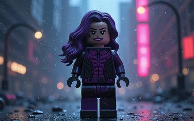 4k, psylocke, paysage nocturne, super héros, lego art, comics marvel, psylocke lego, art 3d, psylocke 3d, fan art, psylocke 4k