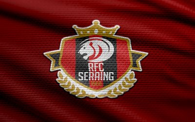 RFC Seraing fabric logo, 4k, red fabric background, Challenger Pro League, bokeh, soccer, RFC Seraing logo, football, RFC Seraingemblem, RFC Seraing, belgian football club, Seraing FC