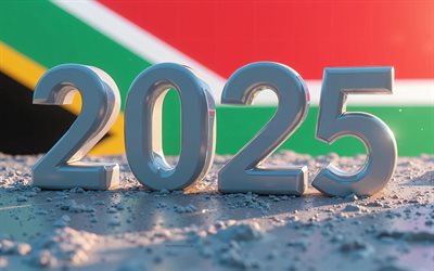 2025 South Africa, 4k, travel to South Africa 2025, 2025 concepts, South Africa 2025 digits, 3d art, South Africa flag, 2025 3d digits