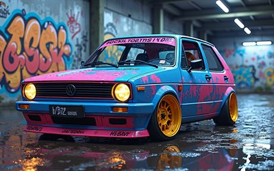 Volkswagen Golf І, 4k, tuning, abstract art, creative, Golf MK1, Volkswagen Golf, JDM, Volkswagen Golf 1, german cars, Volkswagen Golf FL, Volkswagen