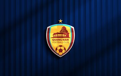 4k, Quang Nam FC 3D logo, V-League 1, blue 3D background, soccer, Quang Nam FC emblem, Quang Nam FC logo, Quang Nam FC, football, Vietnamese football club, FC Quang Nam