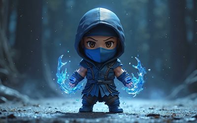 sous zéro, 4k, art de chibi, kombat mortel, nuit, personnages mortels de kombat, sous zéro chibi, sous zéro kombat mortel