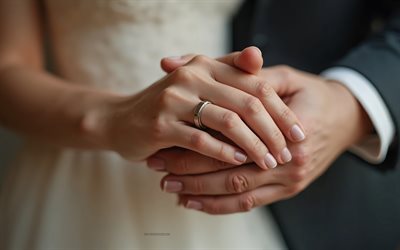 4k, braut und bräutigam hände, eheringe, hochzeitskonzepte, goldringe, braut und bräutigam, hochzeitshintergrund, hochzeitsvorlage, hintergrund mit braut und bräutigam