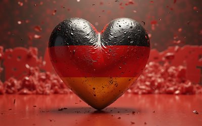 4k, أنا أحب ألمانيا, خوخه, الفن ثلاثي الأبعاد, مبدع, يوم ألمانيا, علم ألمانيا, القلب مع العلم الألماني, قلوب ثلاثية الأبعاد, خلفية ثلاثية الأبعاد الملونة, العلم الألماني, ألمانيا, حب ألمانيا