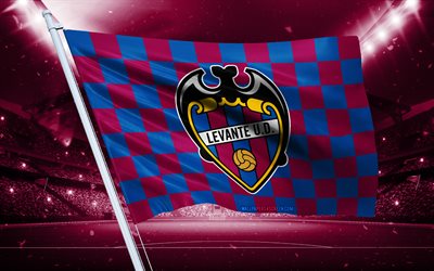 4k, levante ud 로고, 스페인 축구 클럽, 경기장 깃발, levante ud 팬 깃발, 부르고뉴 백기, levante ud emblem, 세군다, 스페인, 축구, 레반트 ud