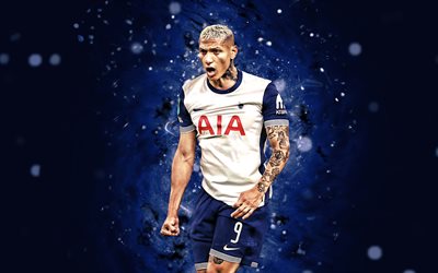 richarlison, 4k, luci al neon blu, tottenham hotspur, premier league, calciatori brasiliani, richarlison 4k, calcio, richarlison de andrade, tottenham hotspur fc, richarlison tottenham hotspur