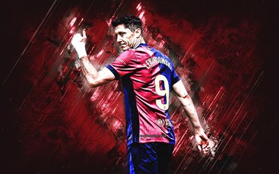 robert lewandowski, fc barcelona, bourgogne stone bakgrund, polskt fotbollsspelare, kataloni, grunge konst, la liga, spanien, fotboll, robert lewandowski barcelona