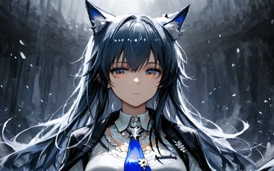 Texas, 4k, rain, Arknights, close-up, manga, Texas the Omertosa, night, anime characters, Arknights characters, Texas Arknights