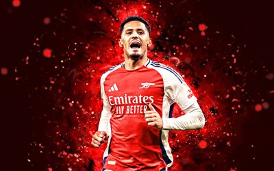 william saliba, 4k, néons rouges, arsenal, premier league, footballeurs français, william saliba 4k, football, arsenal fc, william saliba arsenal