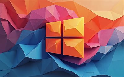 windows 10 origami 3d  logo, windows 10, buntes papierhintergrund, windows 10 logo, origami  kunst, windows 10 paper  logo, windows  logo, fenster
