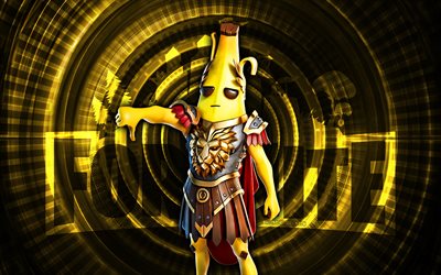 potassius pica fortnite, 4k, fondo espiral amarillo, fortnita, creativo, potassius pega la piel, fortnite potassius se pelea la piel, potassius peels, personajes de fortnite