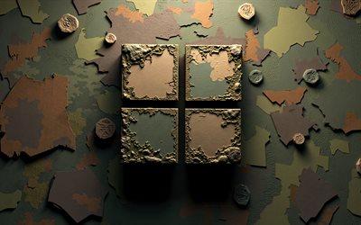 logo 3d windows 11, 4k, créatif, arrière plans de camouflage, marques, logo militaire de windows 11, camouflage vert, œuvres d'art, logo windows 11, windows 11
