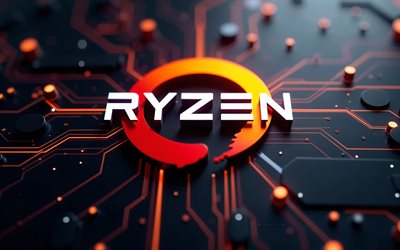 ryzenロゴ, 4k, テクノロジーアート, ryzen 3dロゴ, 黒いハイテク背景, ryzen, amd ryzen, プロセッサ, ryzen emblem