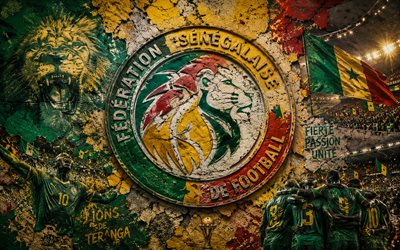 logo de l'équipe nationale de football du sénégal, 4k, fond de pierre, equipe nationale de football du sénégal, coupe du monde de la fifa 2026, art mural, football, sénégal