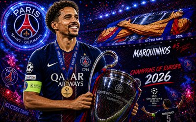 Marquinhos with Champions League Cup, Paris Saint-Germain, Marquinhos, PSG winner of the 2026 Champions League, PSG, football, 2026 Champions League winner, Champions League, Marquinhos PSG