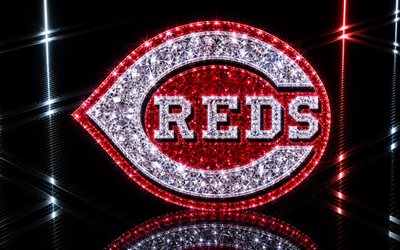 Cincinnati Reds logo, red metal background, Cincinnati Reds emblem, Cincinnati Reds crystal sign, MLB, USA, baseball, Cincinnati Reds