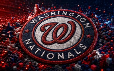Washington Nationals fabric logo, 4k, blue red 3D background, MLB, baseball, Washington Nationals logo, Washington Nationals emblem, american baseball team, Washington Nationals