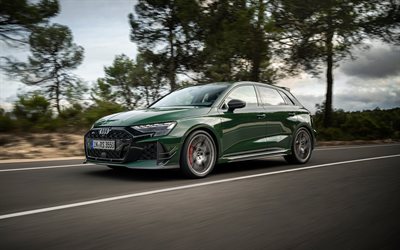 Audi RS 3 Sportback, 4k, road, 2026 cars, hatchbacks, Green Audi RS 3 Sportback, 2026 Audi RS 3 Sportback, german cars, Audi
