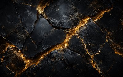 Black stone background with golden veins, 4K, black stone texture, golden veins, black stone background, black stone, stone texture