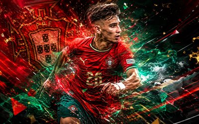 Francisco Conceicao, Portugal national football team, fan art, red green abstract lines background, Francisco Fernandes Conceicao, Portugal national football team logo, football, Francisco Conceicao Portugal