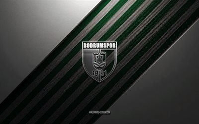 Bodrumspor logo, 4k, steel background, Turkish football club, green white lines, Bodrumspor emblem, TFF 1 Lig, Bodrumspor, Turkey, football, Bodrumspor metal logo, Bodrumspor crest