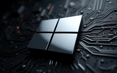 Windows 11 metal logo, 4k, technology black background, Windows 11 sign, Windows 11 logo, Windows 11 black emblem, Windows 11, chrome background, Windows logo, Windows