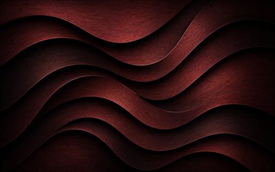 Stylish wavy wooden background, 4k, dark burgundy wooden texture, 3D wooden waves background, stylish wooden texture, wooden dark burgundy background, wavy textures, wood texture