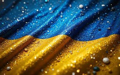 Flag of Ukraine, Ukrainian flag, 4K, yellow gemstones, yellow blue stones, Ukraine, creative art, blue yellow gemstones, blue yellow crystals, Ukraine flag