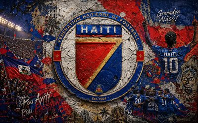 Haiti national football team logo, 4K, stone background, Haiti national football team, 2026 FIFA World Cup, mural art, football, Haiti