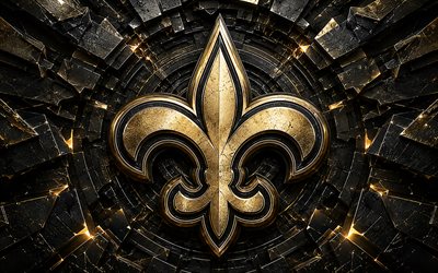 New Orleans Saints metal logo, 4k, black beige metal background, NFL, american football, New Orleans Saints logo, New Orleans Saints emblem, american football team, New Orleans Saints