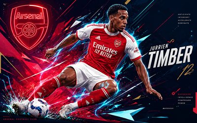 4k, Jurrien Timber, Arsenal FC, vector art, red abstract vector background, Jurrien Timber Arsenal FC, creative art, Arsenal FC logo, Jurrien Timber Arsenal, football, Arsenal