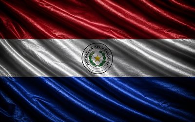 Paraguay silk flag, 4k, darkness, fabric wavy flags, flag of Paraguay, Paraguay 3D flag, Paraguayan flag, Paraguay, Day of Paraguay, Paraguayan national symbols, Paraguay flag