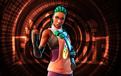 Zina Fortnite, 4k, orange spiral background, Fortnite, creative, Zina Skin, Fortnite Zina Skin, Zina, Fortnite characters