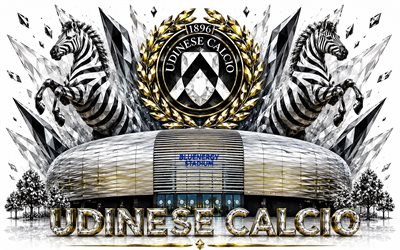 Udinese Calcio logo, 4k, Italian football club, Udinese Calcio, crystal art, Udinese Calcio emblem, Bluenergy Stadium, Udinese, Italy, football, Serie A, Udinese logo