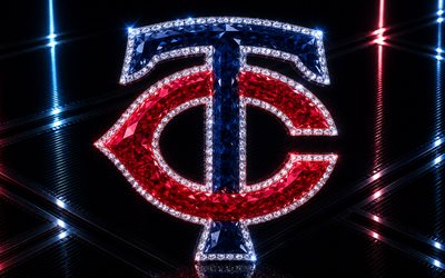 Minnesota Twins logo, blue metal background, Minnesota Twins emblem, Minnesota Twins crystal sign, MLB, USA, baseball, Minnesota Twins