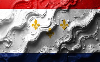 New Orleans flag, 4k, stone wave texture, flags of American cities, Flag of New Orleans, 3d New Orleans flag, USA, flag of New Orleans city, New Orleans city flag, New Orleans, Louisiana
